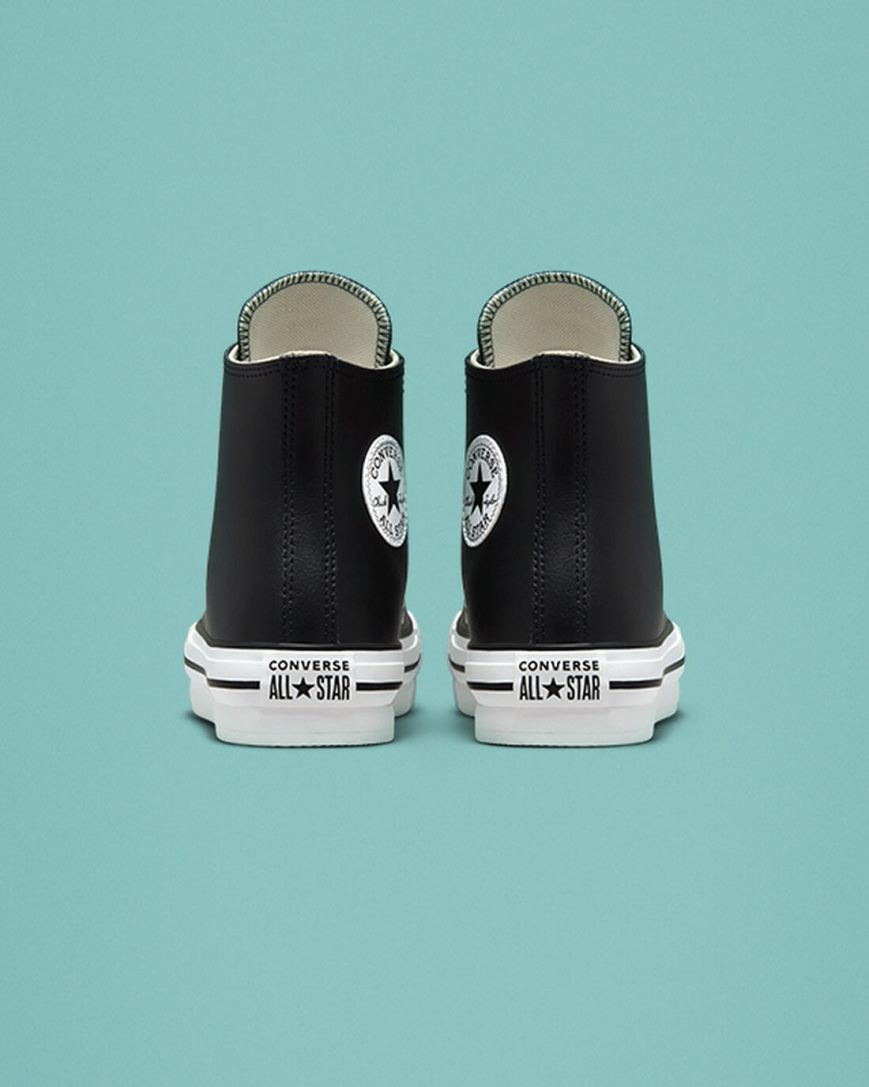 Boys' Converse Chuck Taylor All Star Lift Leather High Top Platform Shoes Black / Beige White | AU 4108CW